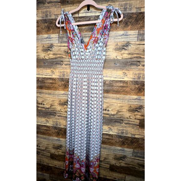 raya sun Dresses & Skirts - Raya Sun Empire Waist Sleeveless Maxi Dress Geometric Paisley Psychedelic Boho